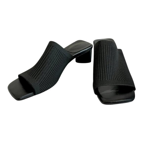 TIJN Katrin Square Toe Ribbed Black Mules Heels Women’s Shoes Size 10 Pumps NWOT - Picture 3 of 6